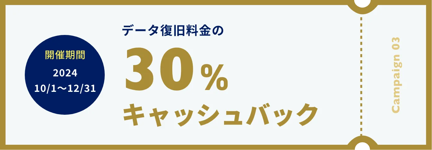 30周年キャンペーン-3 データ復旧料金の30%キャッシュバック